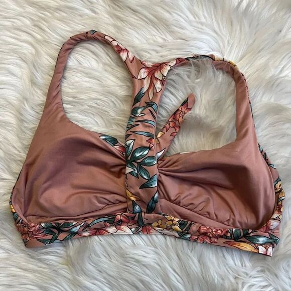 Time and Tru Floral T Back Bikini Top Pink Size Large - Picture 3 of 3